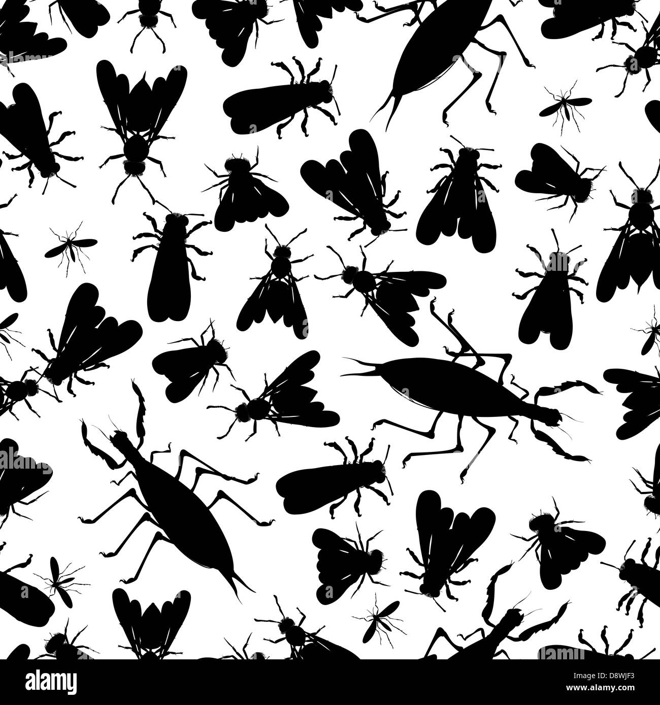 Modello senza cuciture con sagome di insetti Foto Stock
