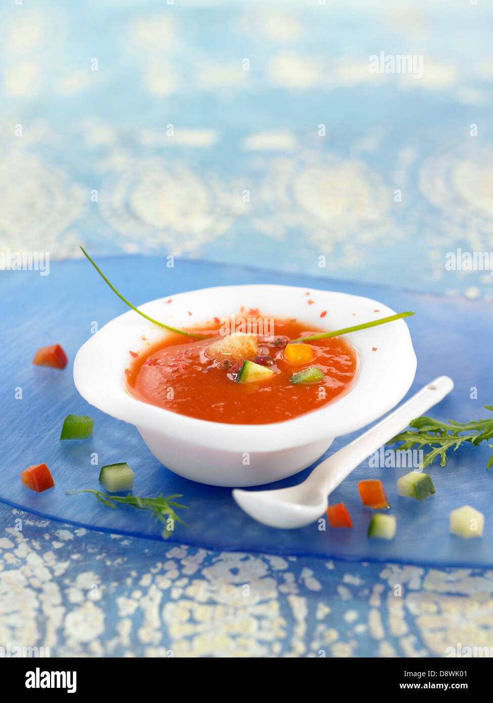 Pomodoro, il pepe e il gazpacho di cetriolo Foto Stock