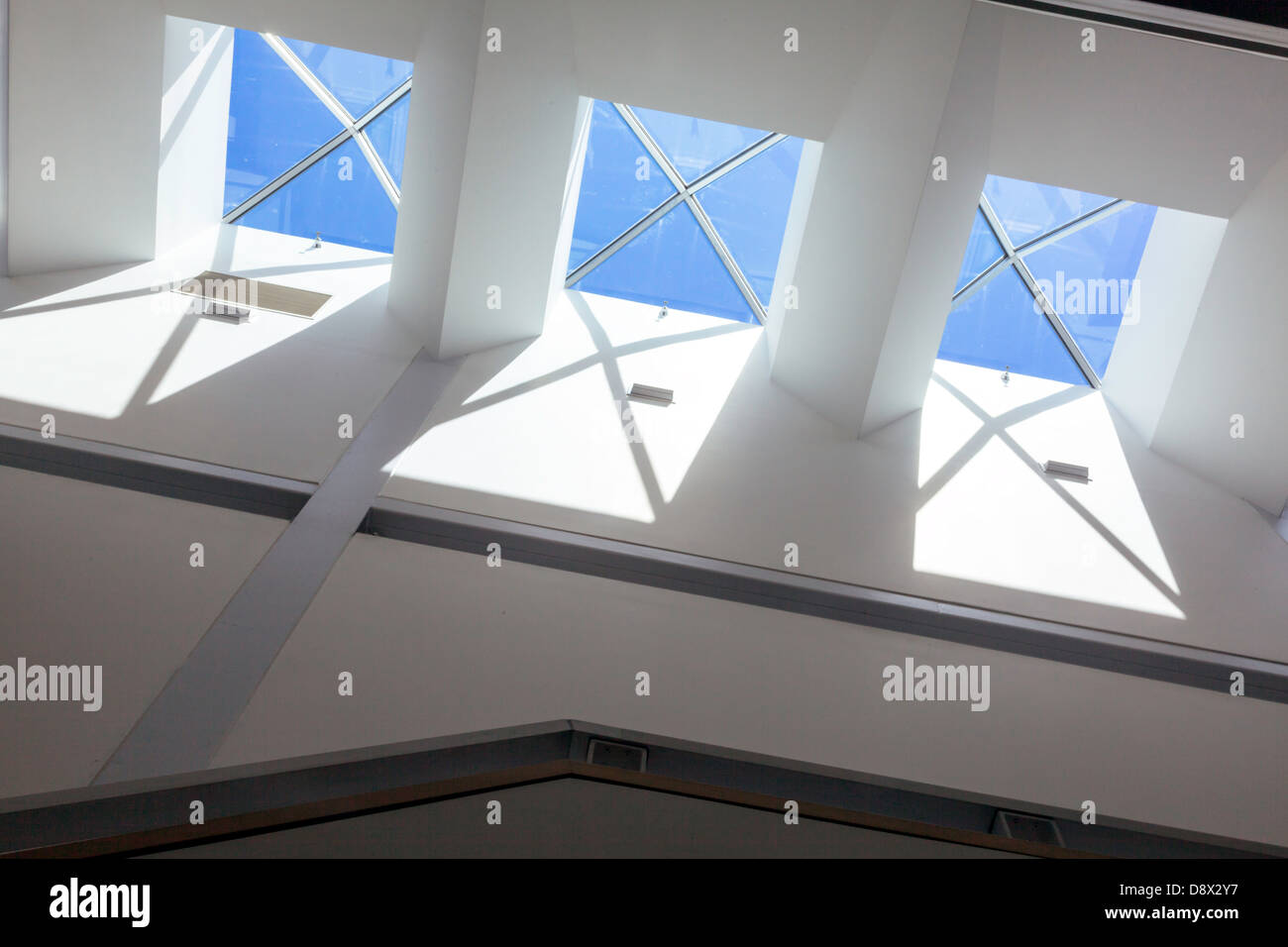 Lucernari sopra corridoio pubblico in Rinker Hall, Casa Rinker Scuola di costruzione edilizia, Università di Florida campus. Foto Stock