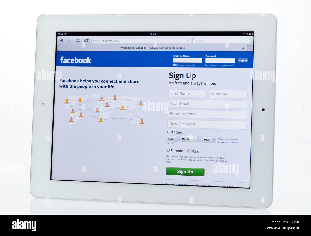 Apple Ipad mostra Facebook Sito di social networking. Foto Stock