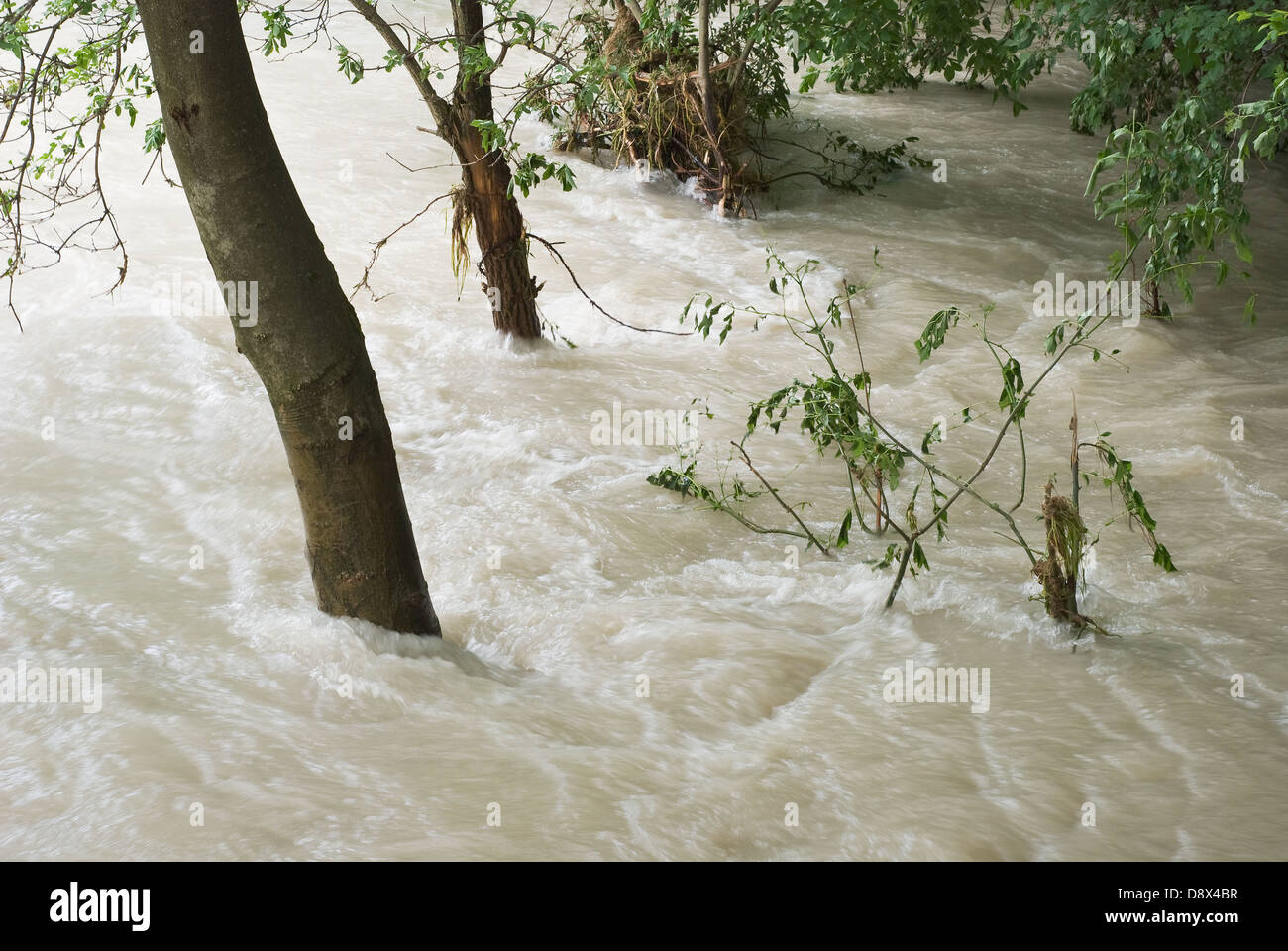 Allagamenti fluviali dopo forti piogge in Europa Foto Stock