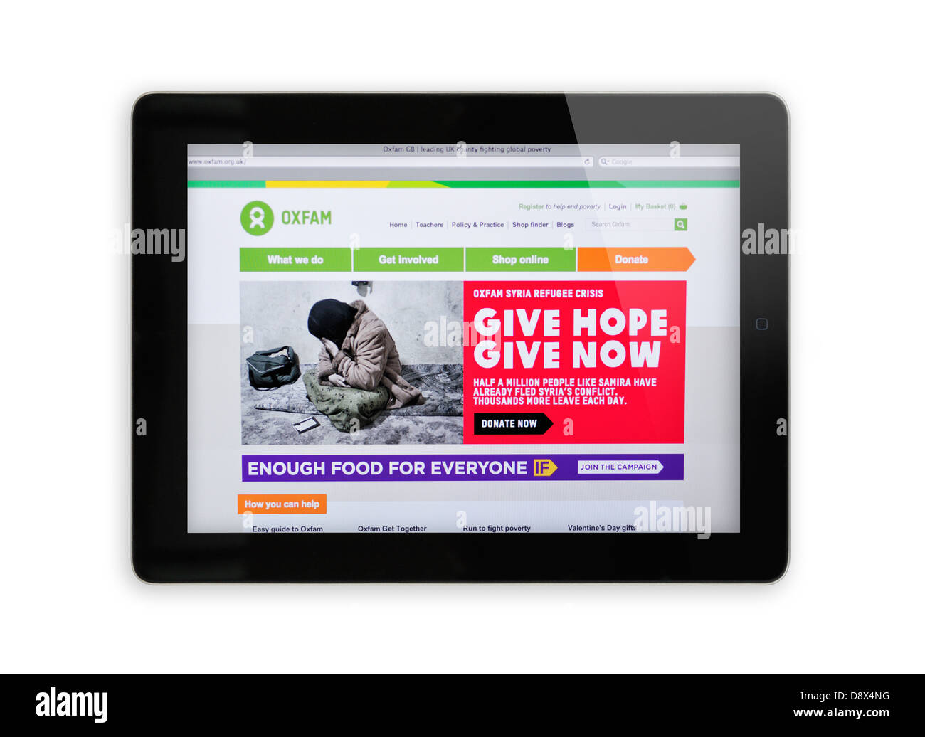 Oxfam sito web su iPad - rilievo internazionale e organizzazione di sviluppo Foto Stock
