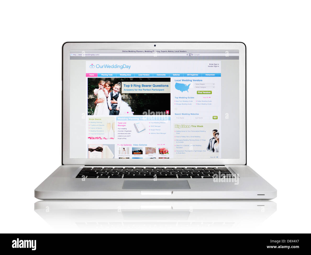 Sito web OurWeddingDay su schermo portatile - On line il giorno di nozze preparazione Foto Stock