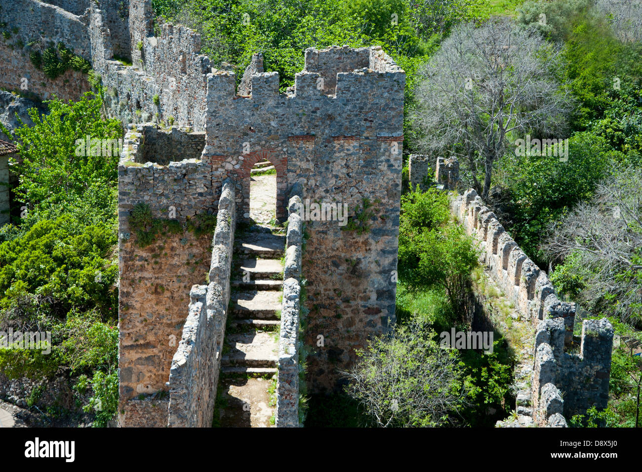 Alanya storico Ottomano pareti fort Foto Stock