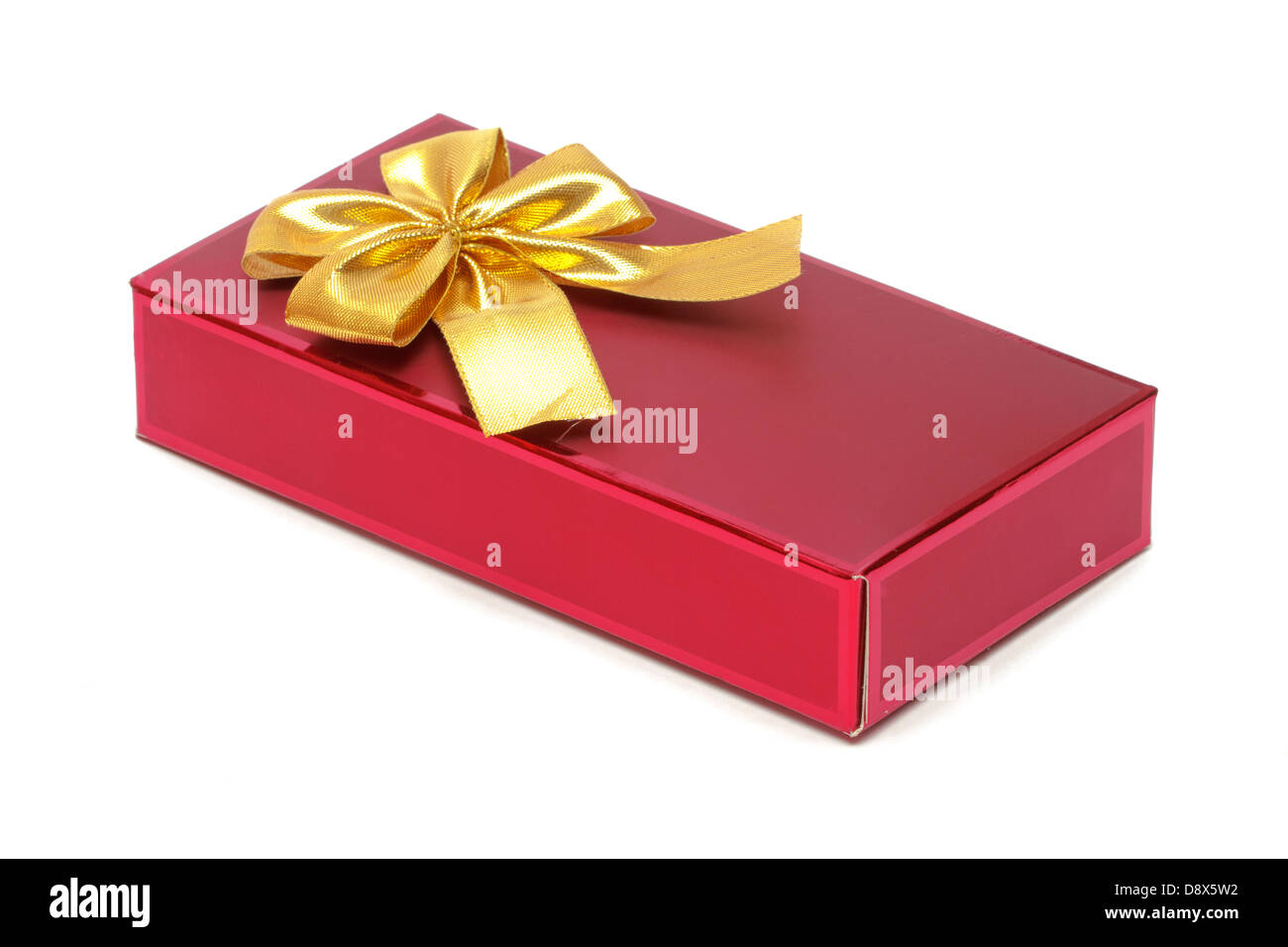Confezione regalo rossa decorata con golden bow Foto Stock