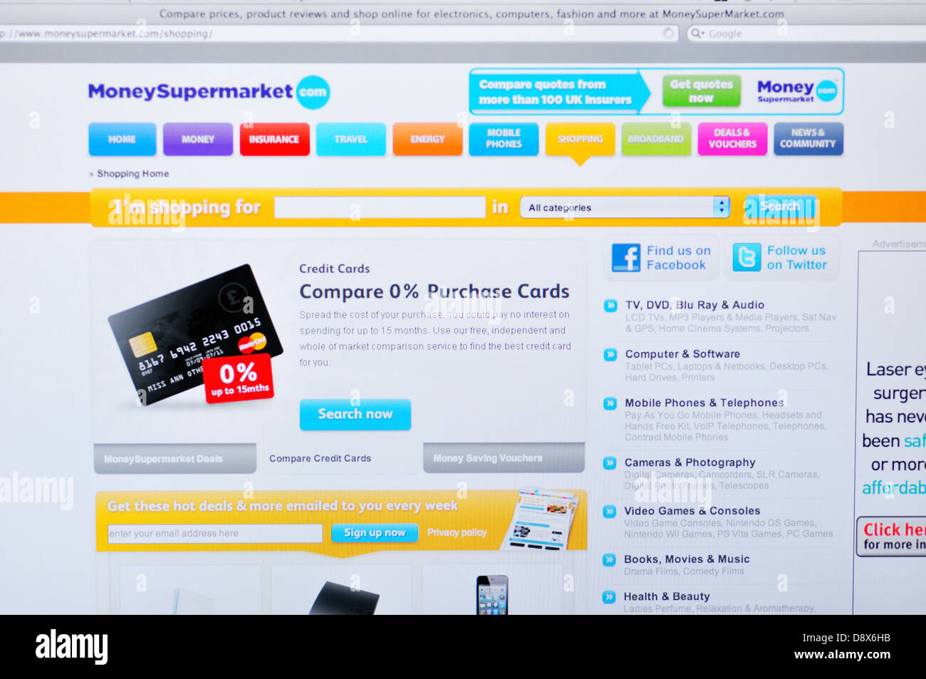 Sito web Moneysupermarket - online British il confronto dei prezzi sito web-based business specializzato nei servizi finanziari Foto Stock