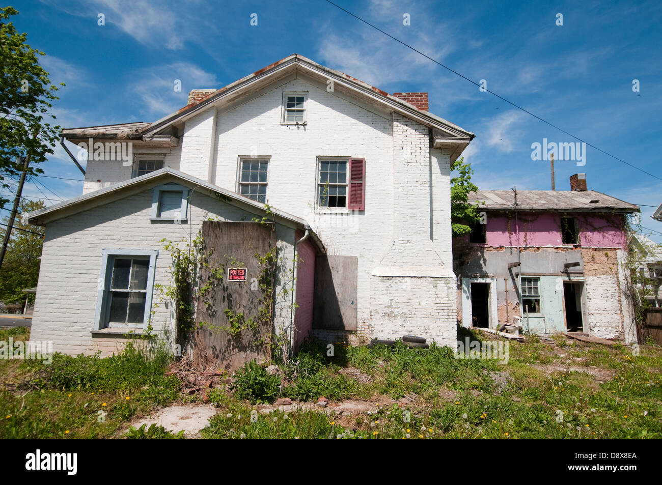 Una casa abbandonata in unione Bridge, rurale Carroll County Maryland USA Foto Stock