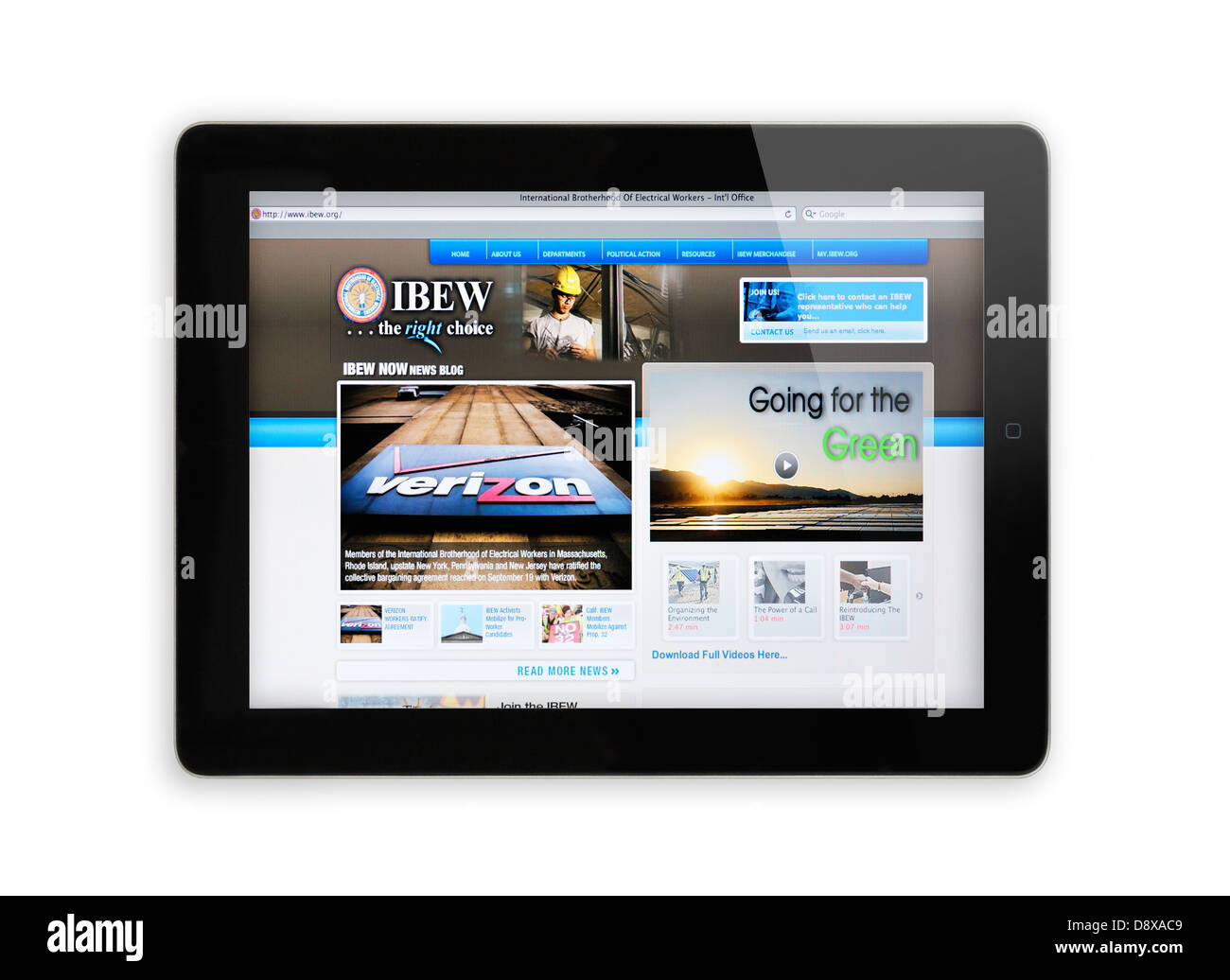 La fratellanza internazionale dei lavoratori elettrici (IBEW) sito web su iPad Foto Stock