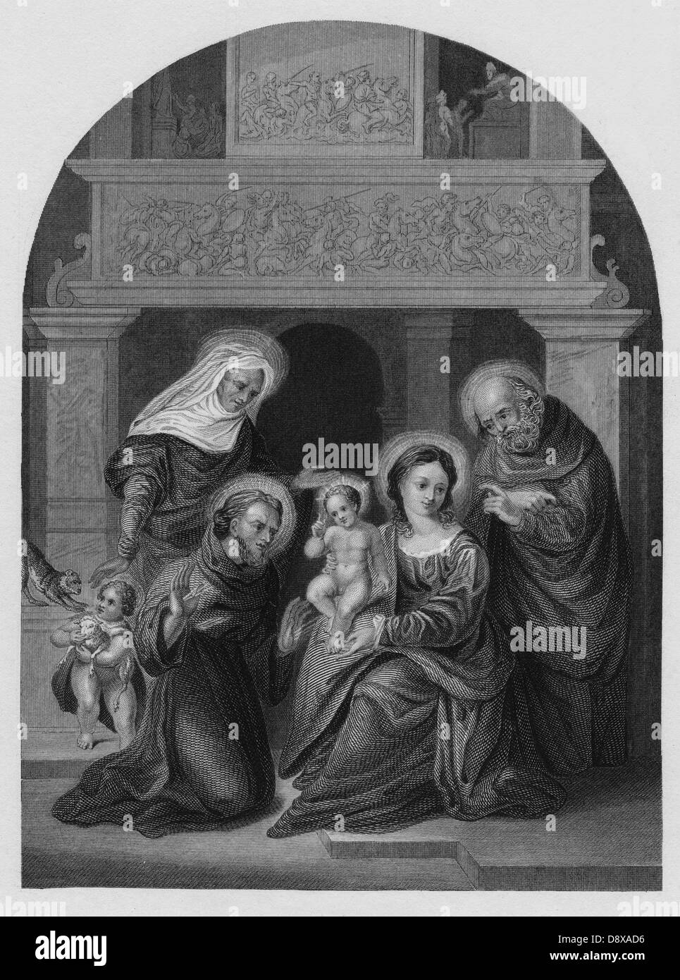 La Sacra famiglia con San Francesco, Santa Elisabetta e San Giovanni Foto Stock