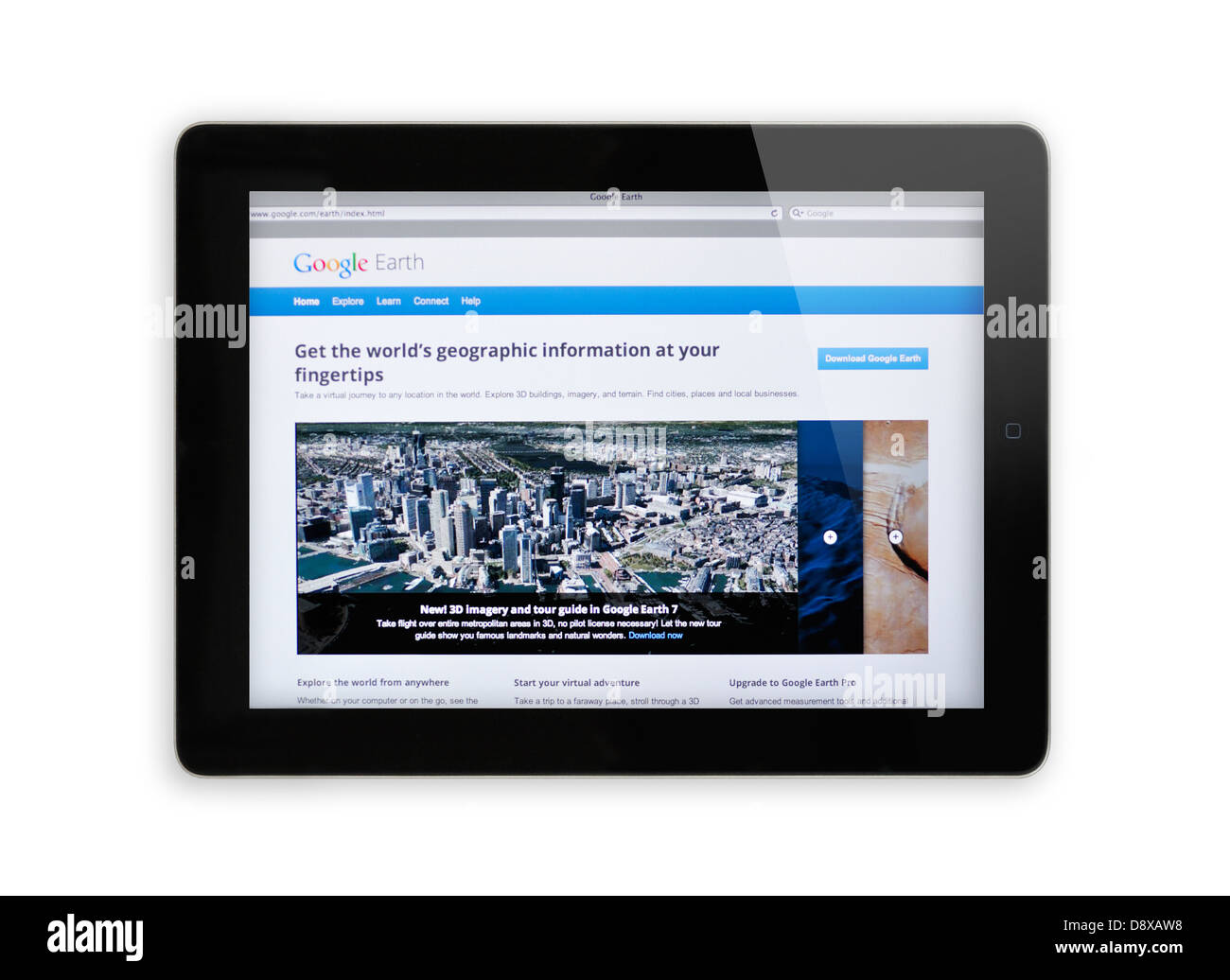 Lo schermo di iPad che mostra Google Earth sito web Foto Stock