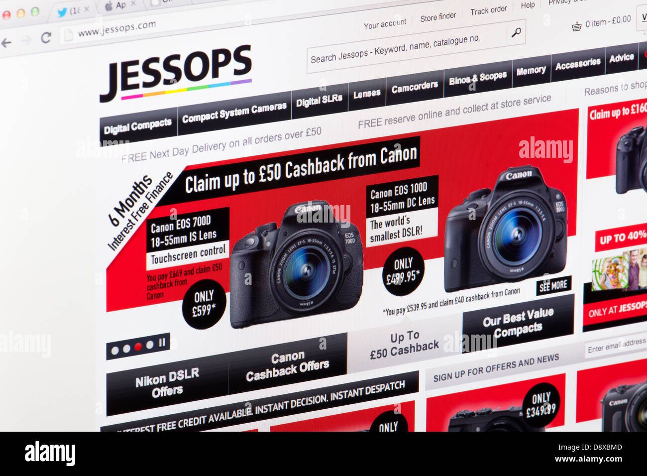 Jessops videocamera online Sito Web o una pagina web su uno schermo di computer portatile o sul monitor di un computer Foto Stock