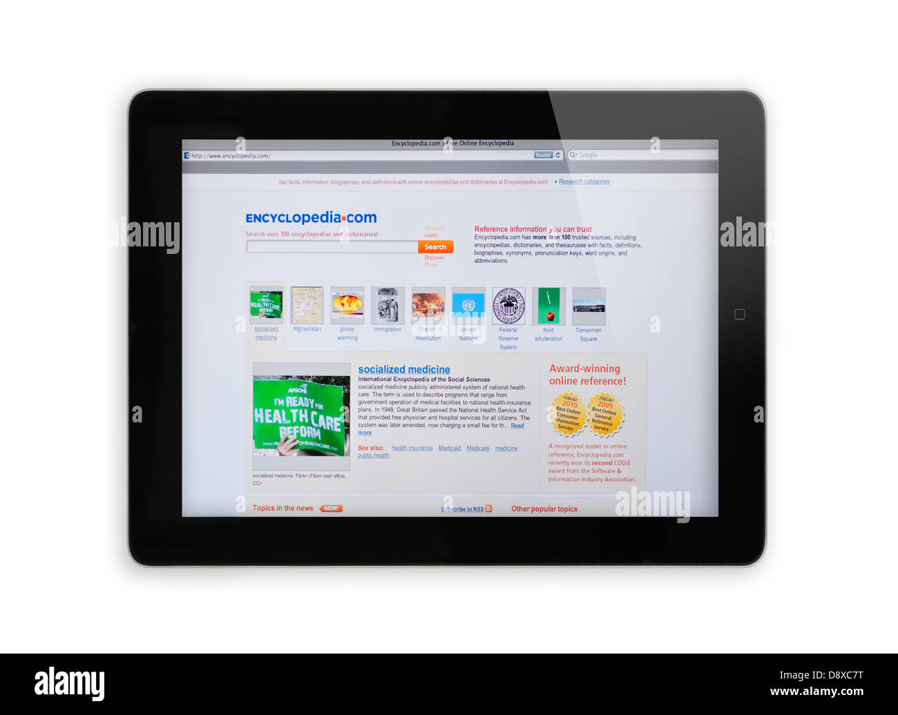 Lo schermo di iPad che mostra il sito web Encyclopedia.com Foto Stock