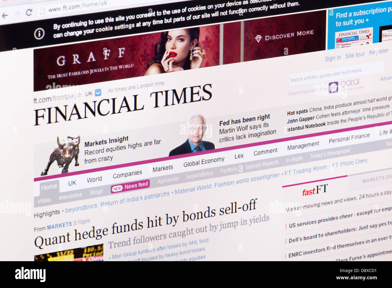 Il Financial Times ha Sito Web o una pagina web su uno schermo di computer portatile o sul monitor di un computer Foto Stock