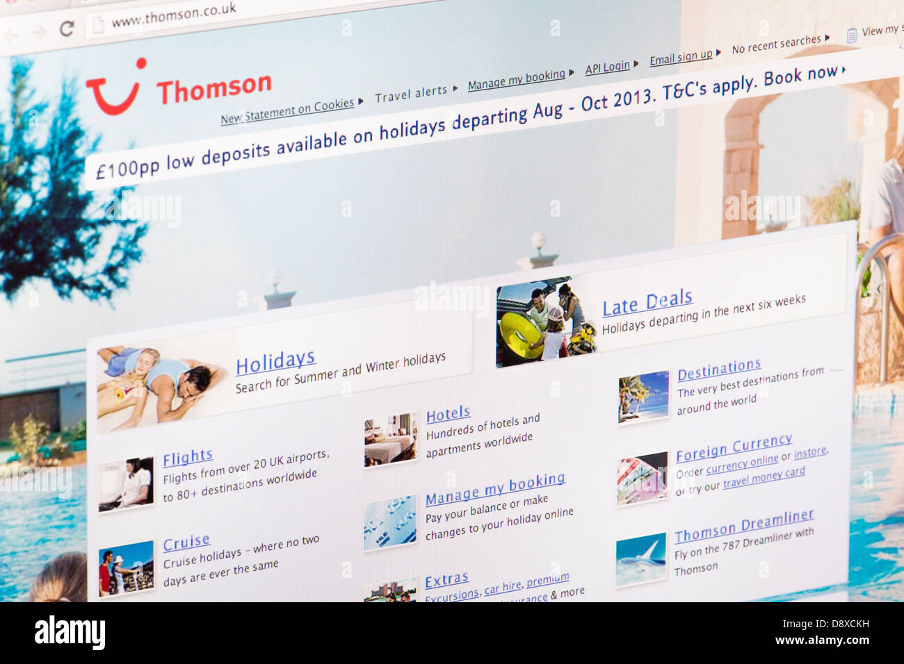 Thomson Travel Sito Web o una pagina web su uno schermo di computer portatile o sul monitor di un computer Foto Stock