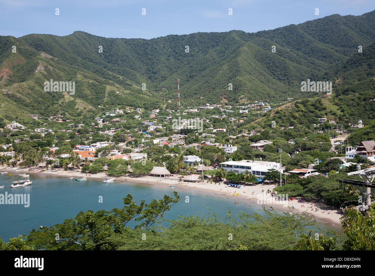 La vista della baia di Taganga, nei pressi di Santa Marta, Colombia Foto Stock
