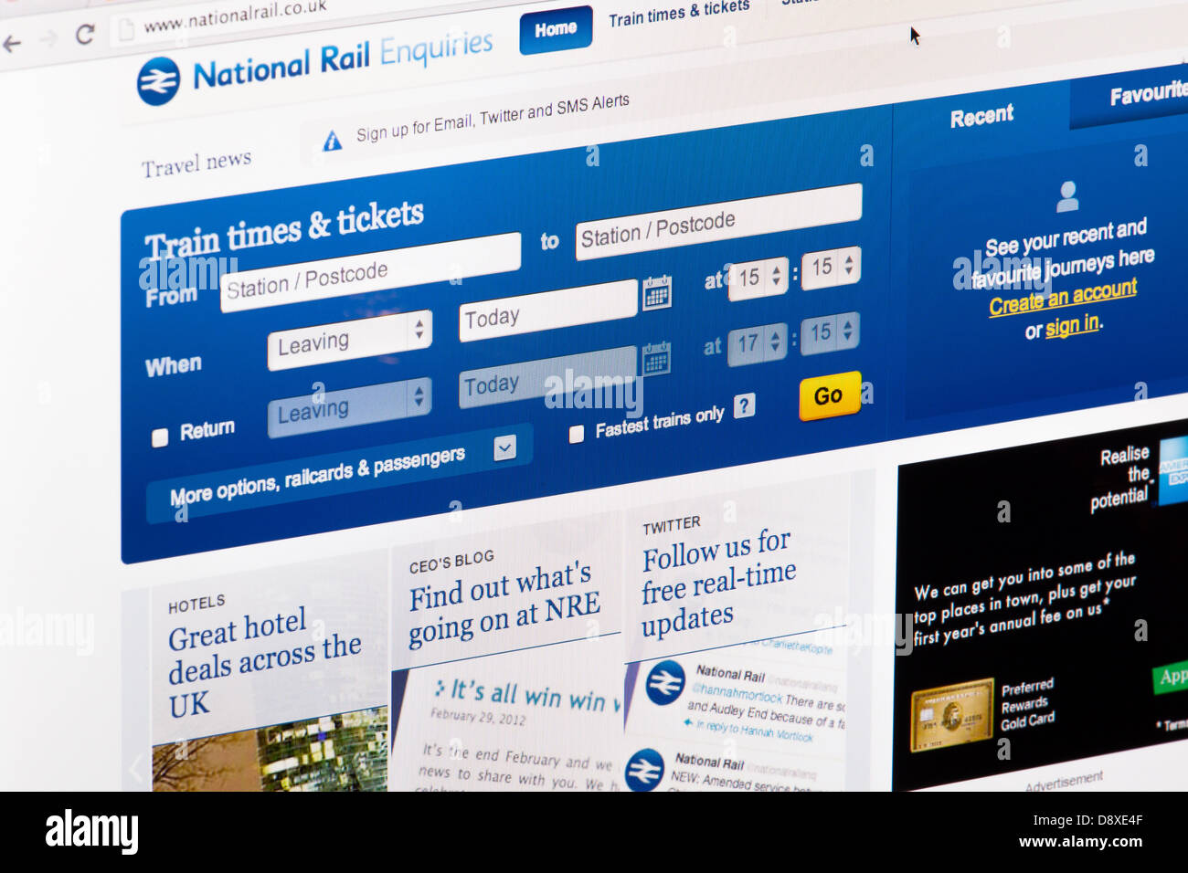 National Rail Ticket indagini sito o pagina web su uno schermo di computer portatile o sul monitor di un computer Foto Stock