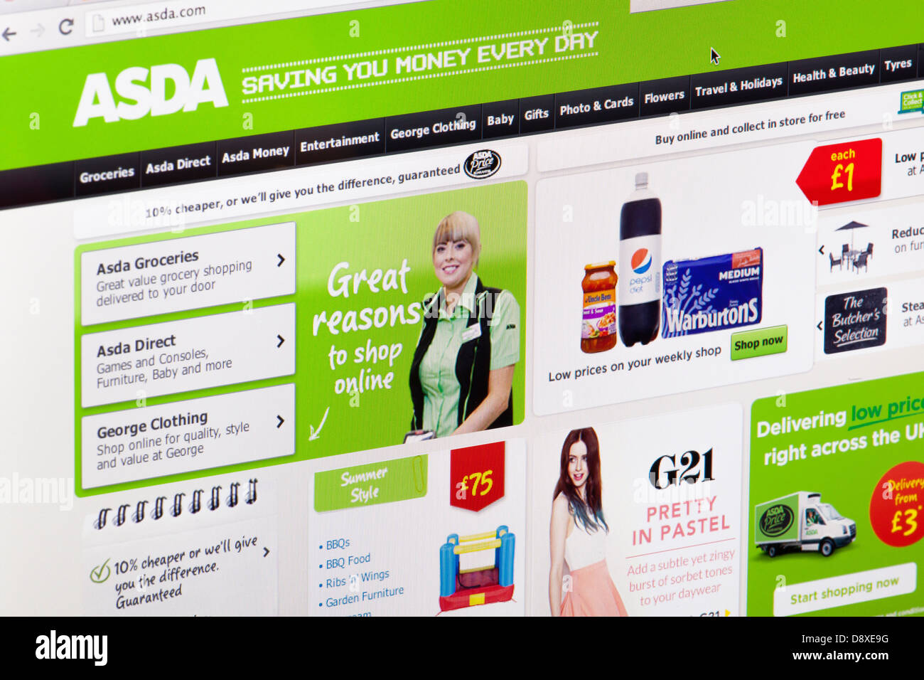 ASDA online negozi di alimentari Sito Web o una pagina web su uno schermo di computer portatile o sul monitor di un computer Foto Stock