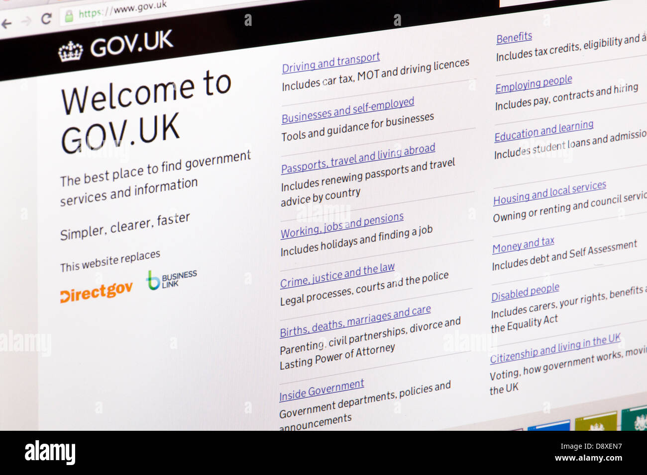 GOV.UK il governo del Regno Unito il sito Web o una pagina web su uno schermo di computer portatile o sul monitor di un computer Foto Stock