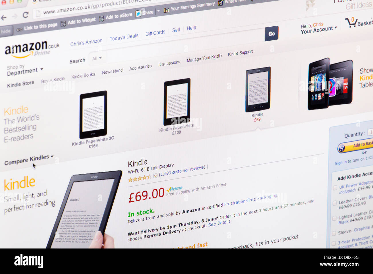 Amazone Kindle Home Page Sito o pagina web su uno schermo di computer portatile o sul monitor di un computer Foto Stock