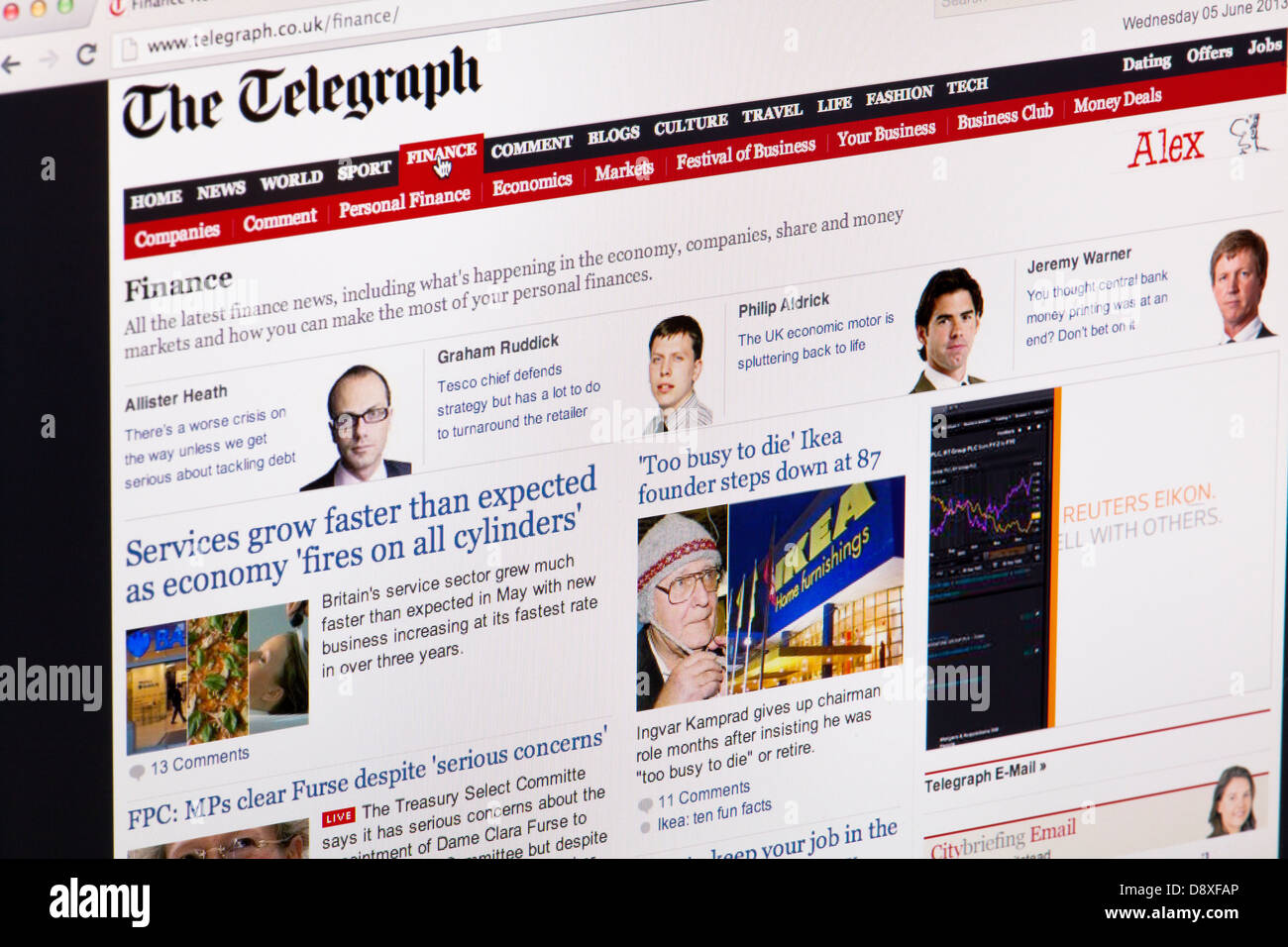 Quotidiano Telegraph Finance Sito Web o una pagina web su uno schermo di computer portatile o sul monitor di un computer Foto Stock