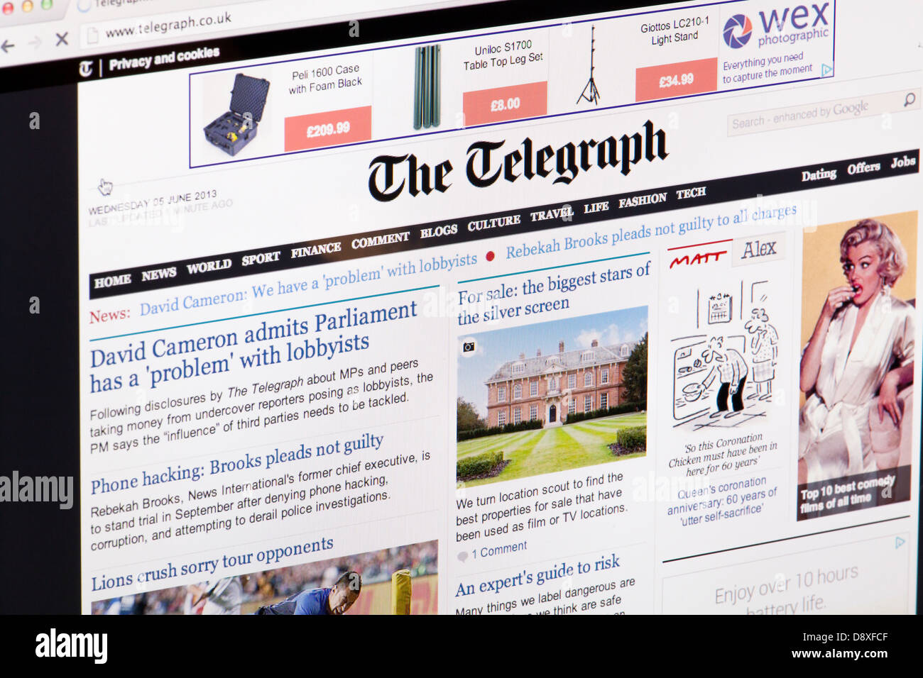Il quotidiano Telegraph sito o pagina web su uno schermo di computer portatile o sul monitor di un computer Foto Stock