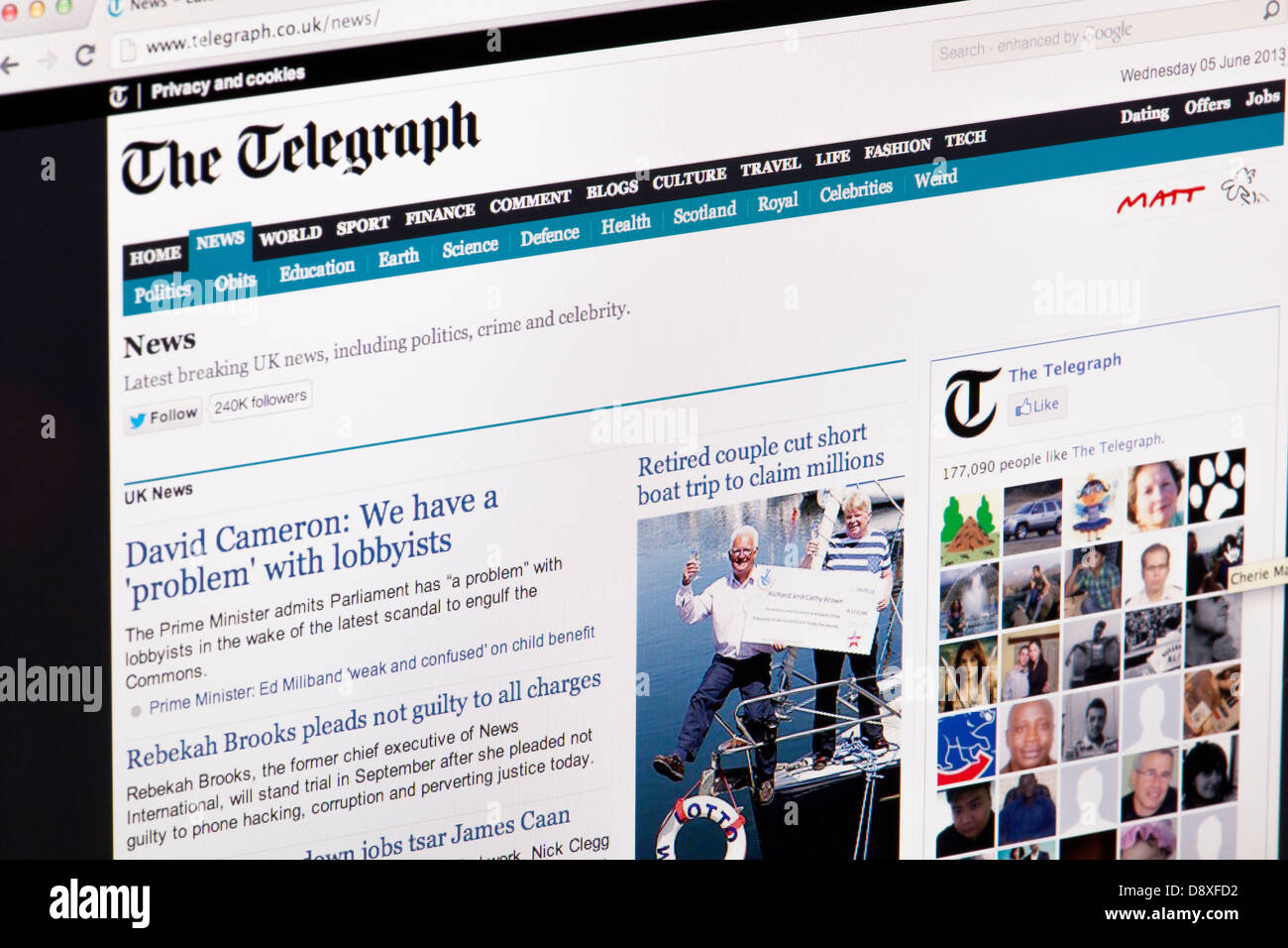 Il quotidiano Telegraph sito o pagina web su uno schermo di computer portatile o sul monitor di un computer Foto Stock