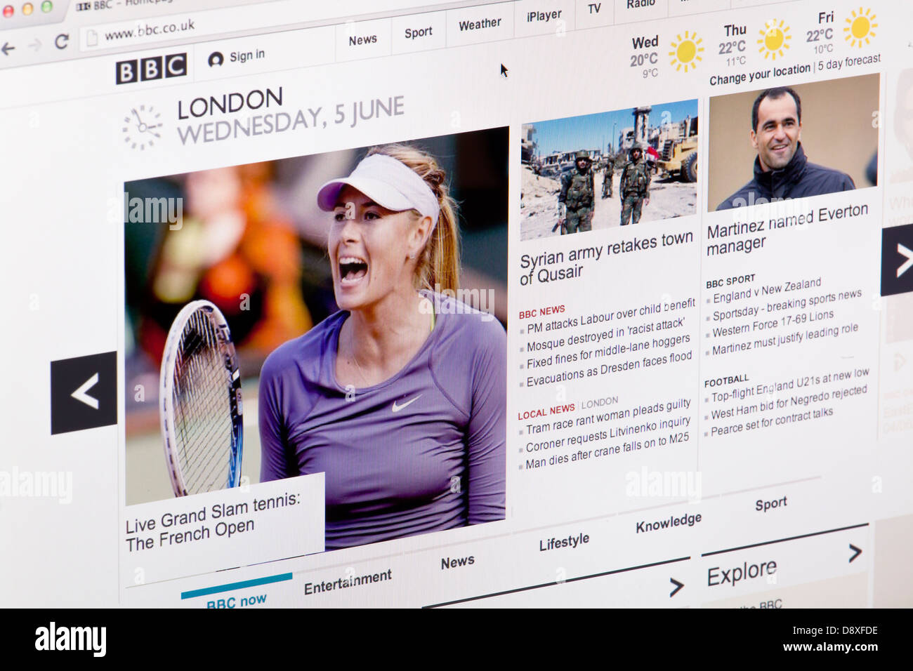 BBC News Londra Sport Sito web o una pagina web su uno schermo di computer portatile o sul monitor di un computer Foto Stock