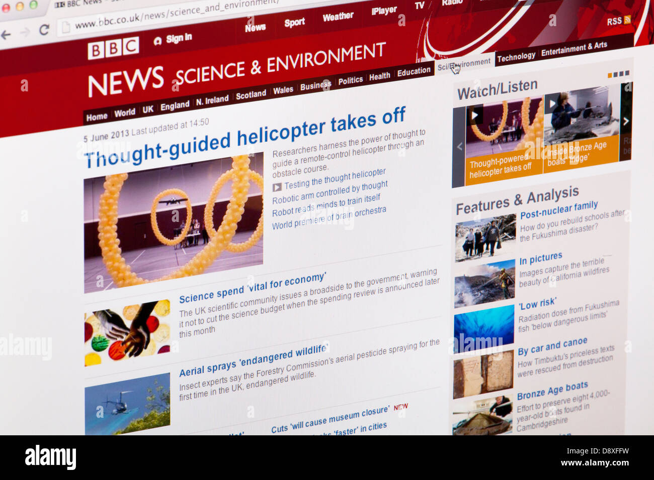 BBC News la scienza e ambiente home page sito o pagina web su uno schermo di computer portatile o sul monitor di un computer Foto Stock