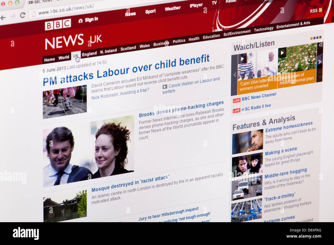BBC News REGNO UNITO home page sito o pagina web su uno schermo di computer portatile o sul monitor di un computer Foto Stock