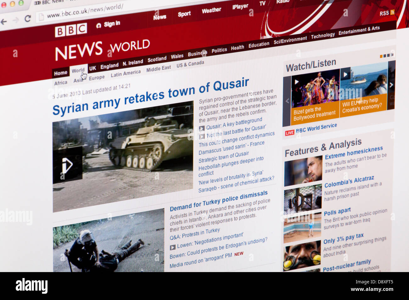 Le notizie di BBC World News Homepage sito o pagina web su uno schermo di computer portatile o sul monitor di un computer Foto Stock