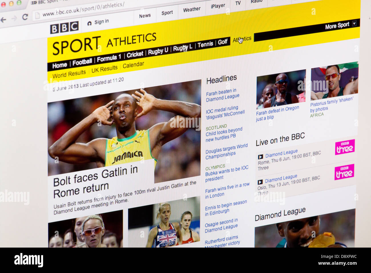 BBC Sport atletica homepage sito o pagina web su uno schermo di computer portatile o sul monitor di un computer Foto Stock