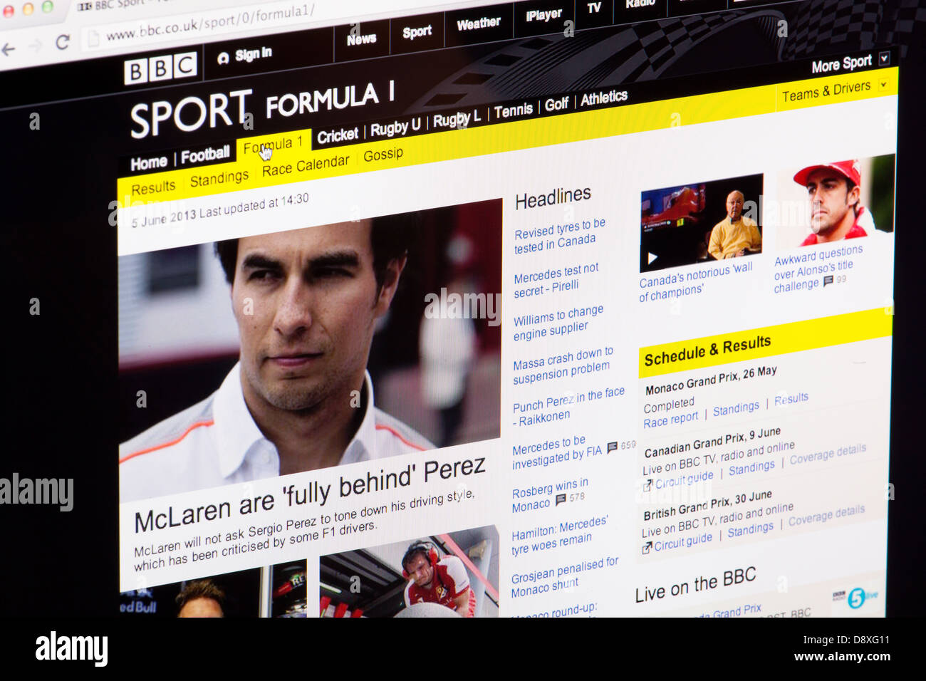 BBC Sport Formula Uno 1 Sito Web o una pagina web su uno schermo di computer portatile o sul monitor di un computer Foto Stock