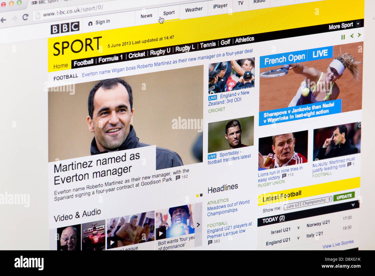 BBC Sport homepage sito o pagina web su uno schermo di computer portatile o sul monitor di un computer Foto Stock
