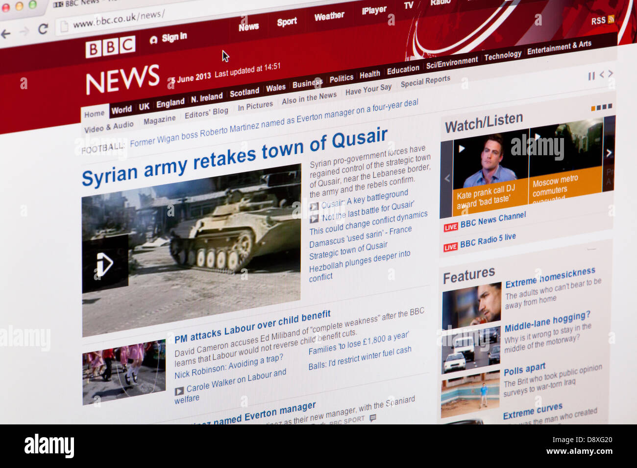 BBC News homepage sito o pagina web su uno schermo di computer portatile o sul monitor di un computer Foto Stock