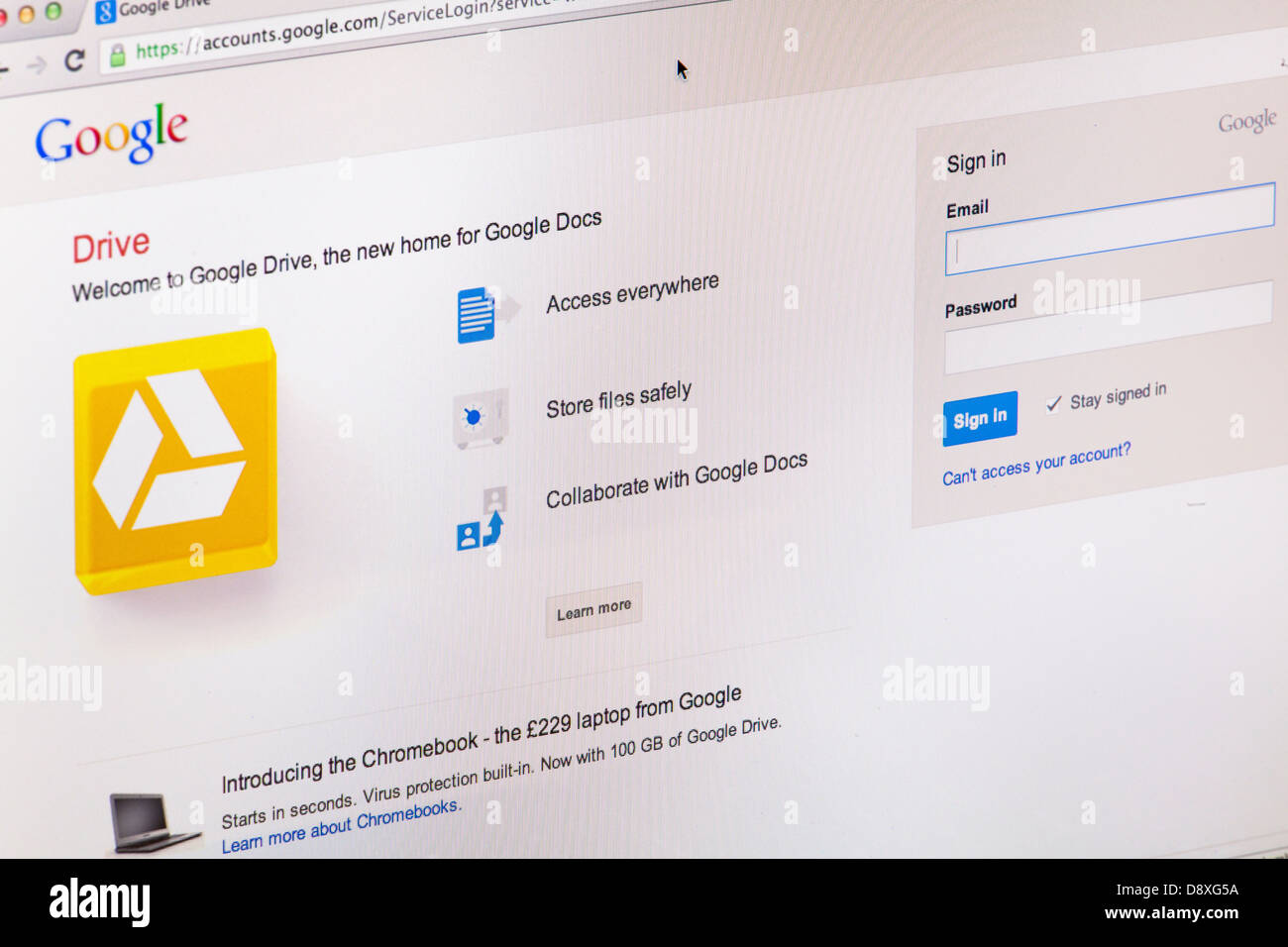 Google Drive (precedentemente noto come Google Docs) Sito Web o una pagina web su uno schermo di computer portatile o sul monitor di un computer Foto Stock