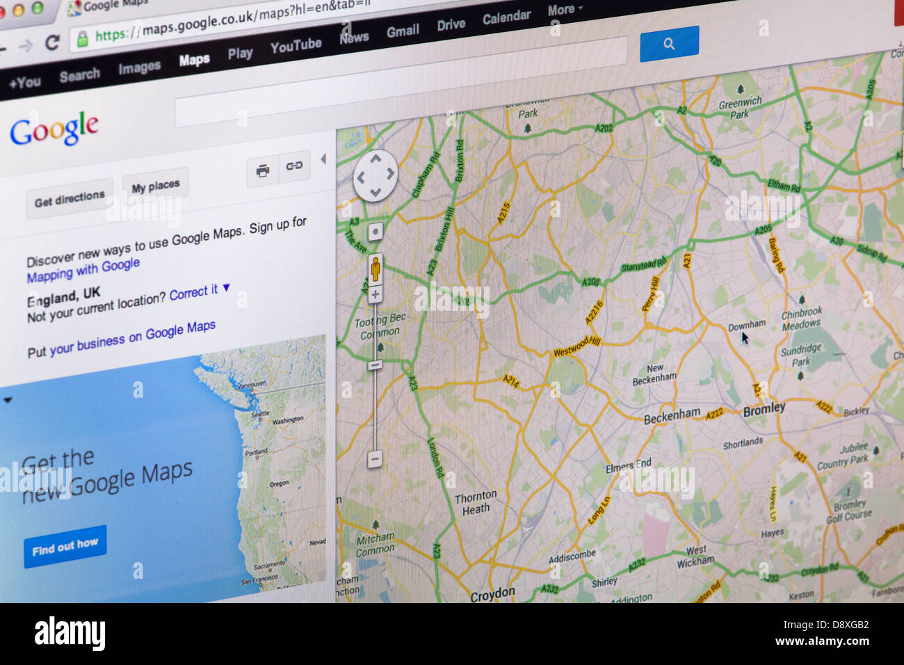 Google Maps la mappatura di sito o pagina web su uno schermo di computer portatile o sul monitor di un computer Foto Stock