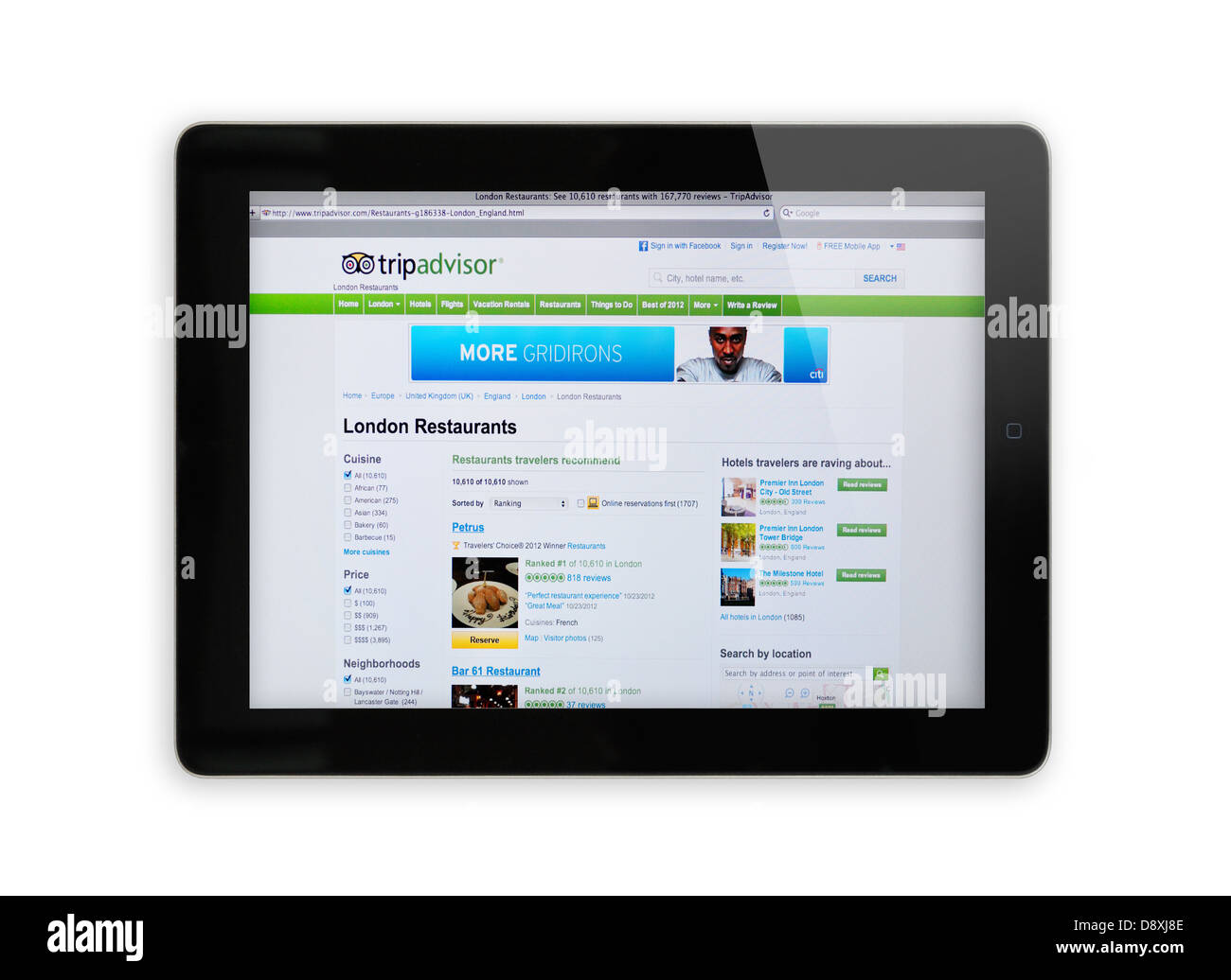 Trip Advisor sito web su iPad - ristorante online Consigli per Londra Foto Stock