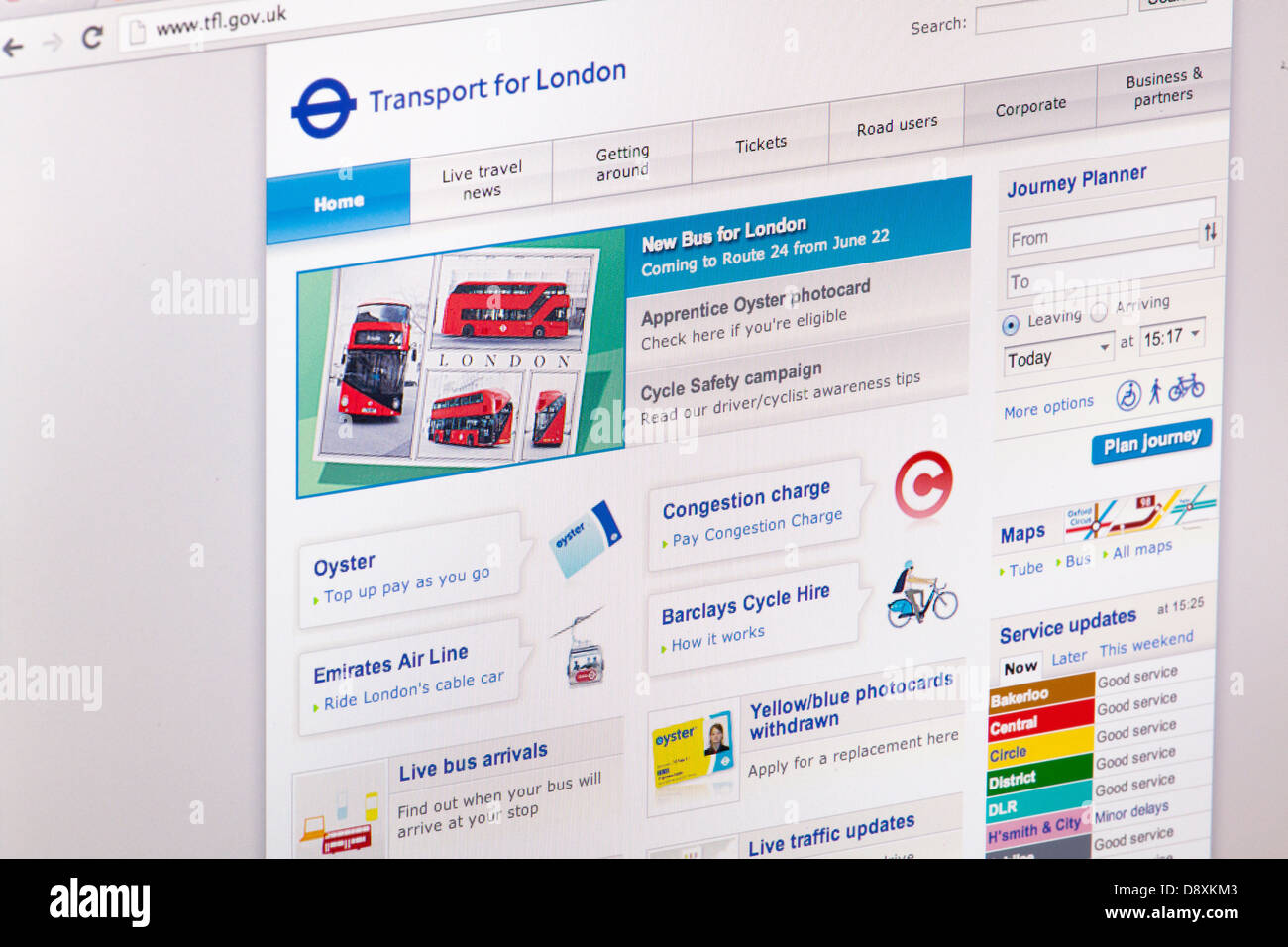 Il trasporto per Londra TFL sito o pagina web su uno schermo di computer portatile o sul monitor di un computer Foto Stock