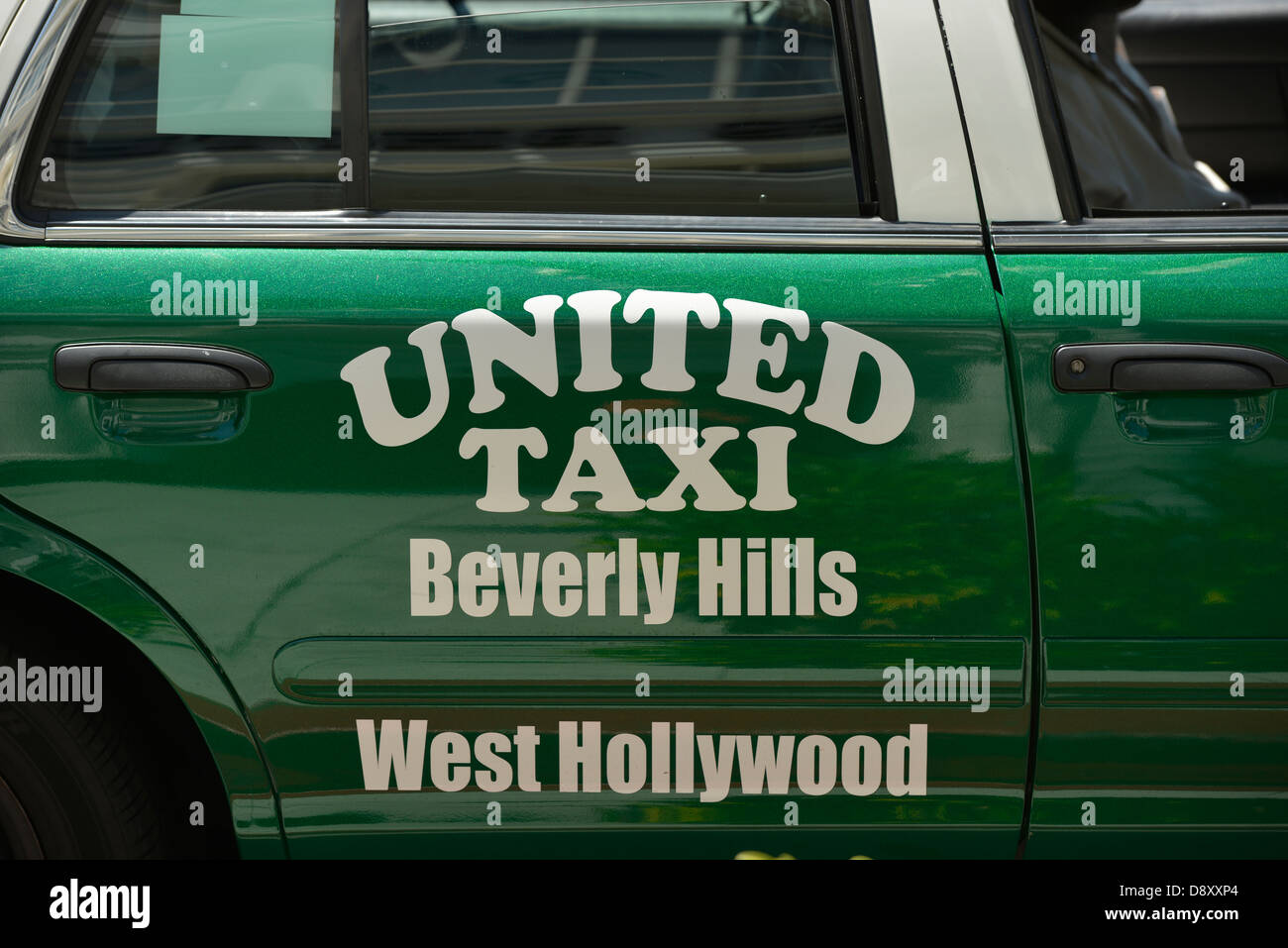 Regno taxi Beverly Hills, nobile via dello shopping di Rodeo Drive e Beverly Hills, Los Angeles, California, Stati Uniti di ameri Foto Stock
