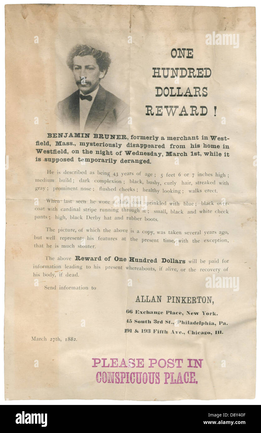 Questo poster del XIX secolo offre una ricompensa per le informazioni relative a un caso penale, che riflettono le pratiche di applicazione della legge del tempo in nuova Scozia. L'immagine fa parte della collezione Nova Scotia Archives, che mostra i metodi storici per la risoluzione dei crimini. Foto Stock