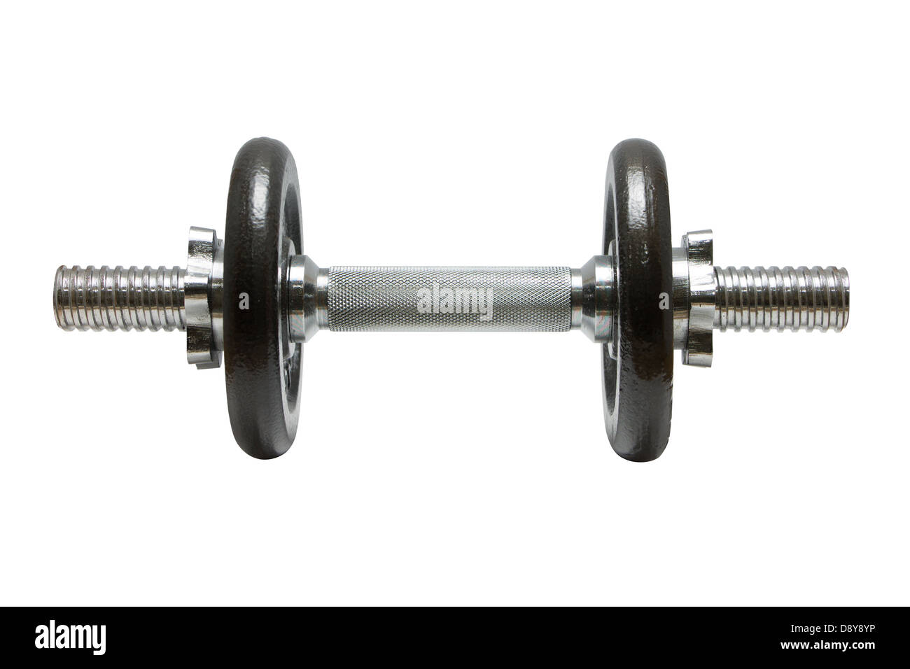 La parte anteriore della vista Dumbell nero isolare su sfondo bianco. Foto Stock