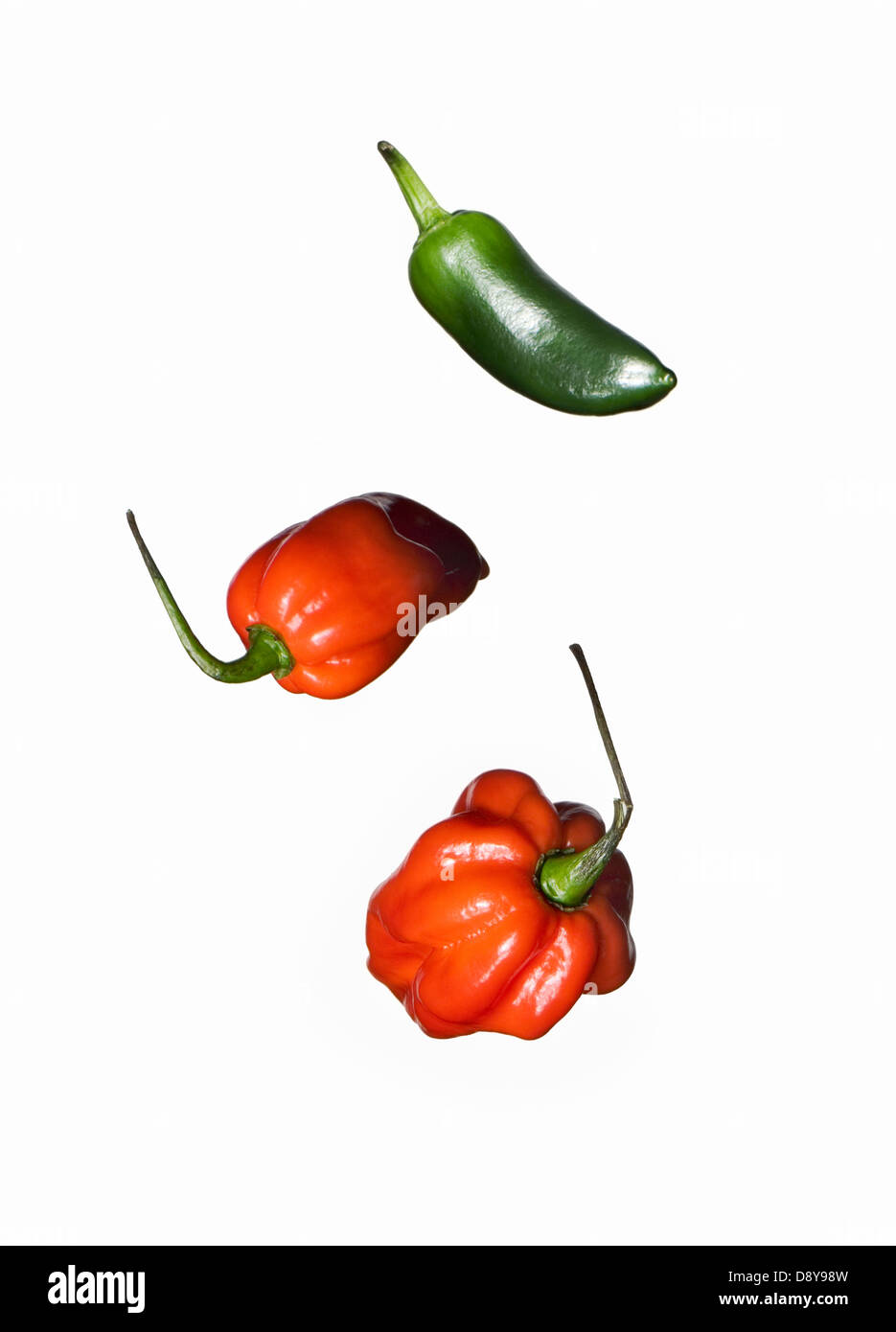 Il rosso e il verde chilipepper. Foto Stock