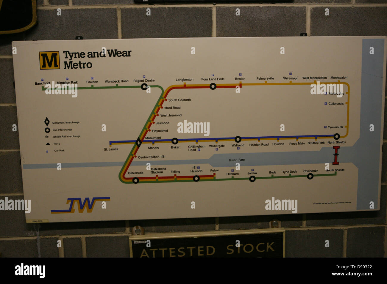 Tyne and Wear Metro segno Foto Stock