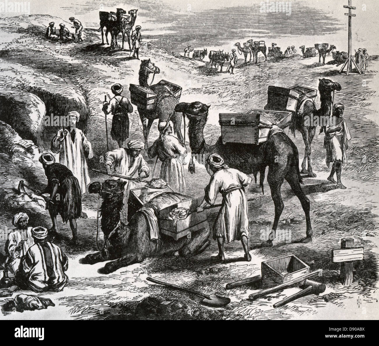 Canale di Suez in costruzione circa 1860 Foto Stock