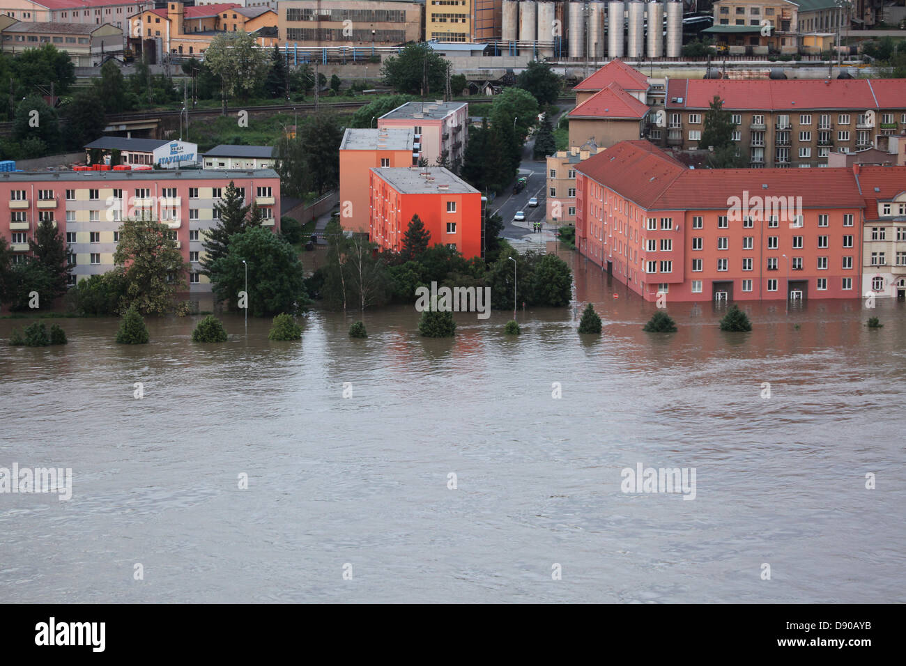 Usti nad Labem nella Repubblica ceca le inondazioni con l'Elba (Labe) Fiume dopo giorni di piogge pesanti su Giugno 5, 2013. Foto Stock