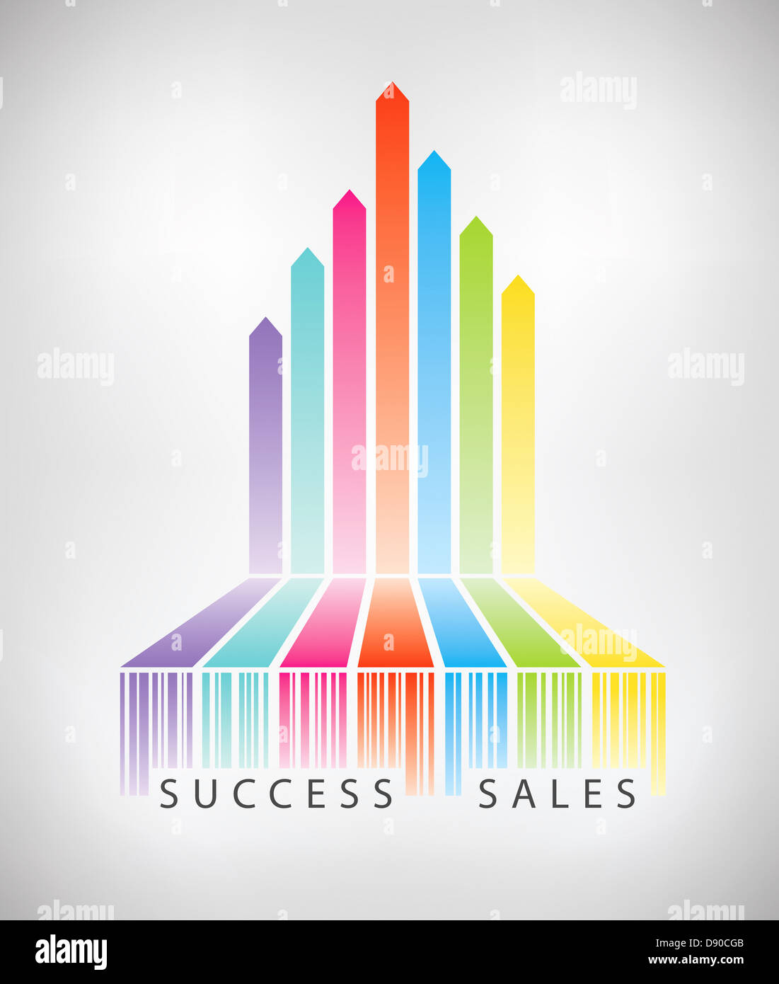Concetto di vettore illustrazione di rainbow frecce fino dal codice a barre colorate che illustra il successo del commercio elettronico vendite. Foto Stock