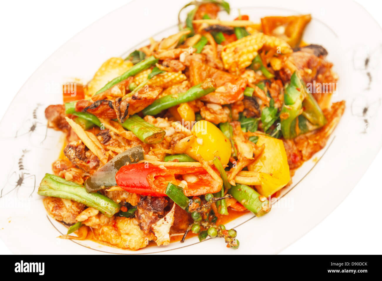 La carne di maiale in rosso di pasta di curry è il cibo di tailandese locale Foto Stock