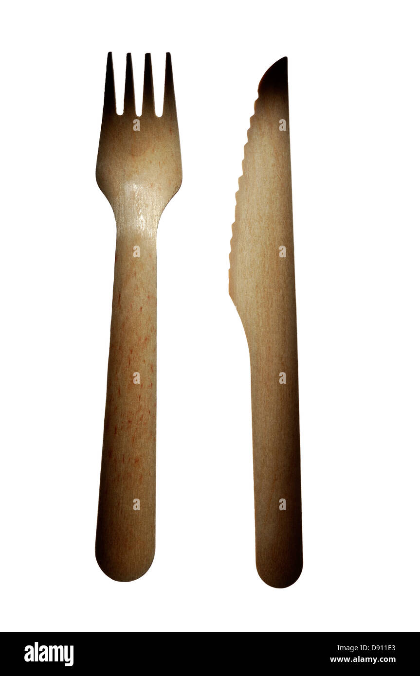 Forcella di legno e il coltello. Foto Stock