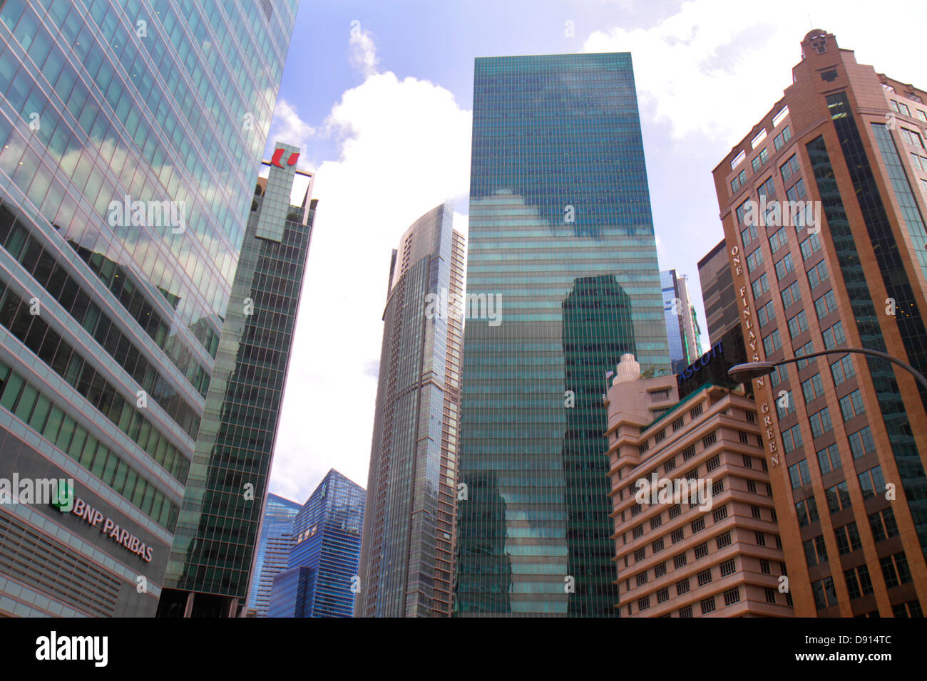 Singapore Raffles Place, centro affari, quartiere finanziario, grattacielo, edifici, centro citta', skyline, una Raffles Quay North Tower, una Finlayson Green, NTU Foto Stock