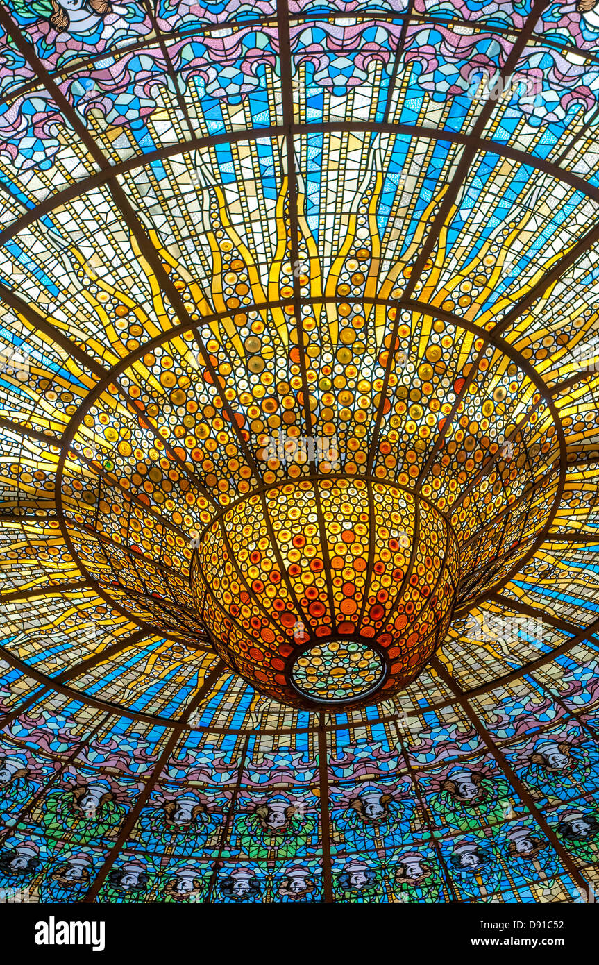 Il soffitto di Palazzo della Musica, Barcellona, Spagna Foto Stock